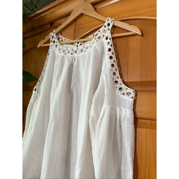 “Miss Love White Cold Shoulder Blouse Small Crochet Trim Boho Festival Top” - Picture 3 of 11
